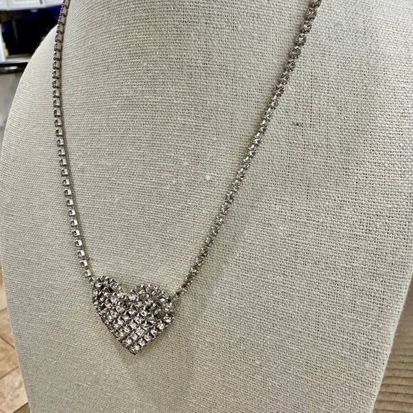 Vintage Rhinestone Heart Necklace and Chain - Picture 4 of 9